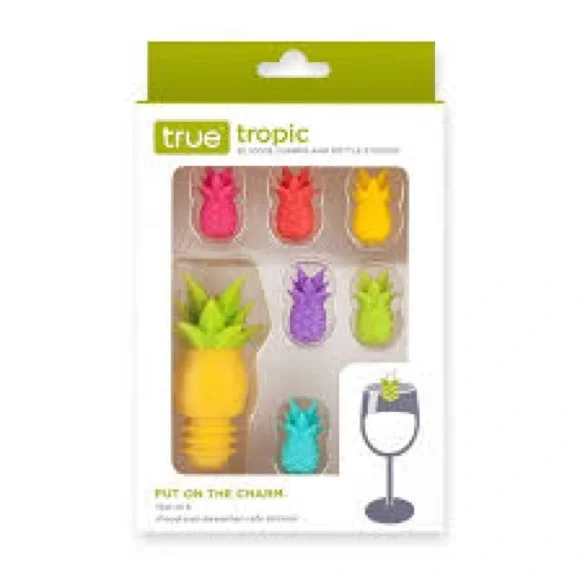 NWT Colorful Pineapple Wine Cups Identifier Set - Picture 1 of 6